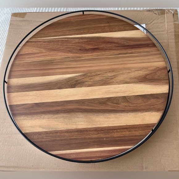 Hearth & Hand Magnolia 18" Wooden Lazy Susan with Metal Trim Brown/Black NIB - Picture 3 of 4